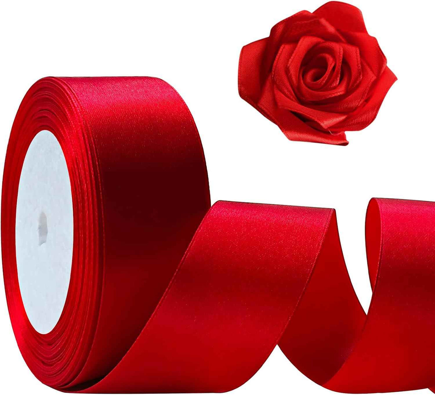 25 Yards Red Satin Ribbon 1 1/2inch, Single Face Polyester Silk Fabric Hair String Ribbon for Craft, Flower Bouquets, Gift Wrapping, Wedding, Bow Making and Valentines Decoration