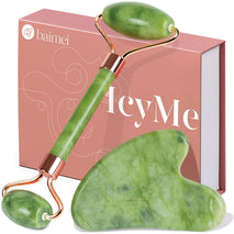 BAIMEI IcyMe Green Jade Gua Sha and Face Roller Set for Puffiness and Redness Reduction, Self Care Gift