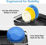 Expandable stainless steel dish rack for kitchen counter with adjustable water spout