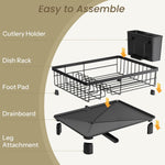 Space-saving stainless steel dish drying rack for kitchen counter