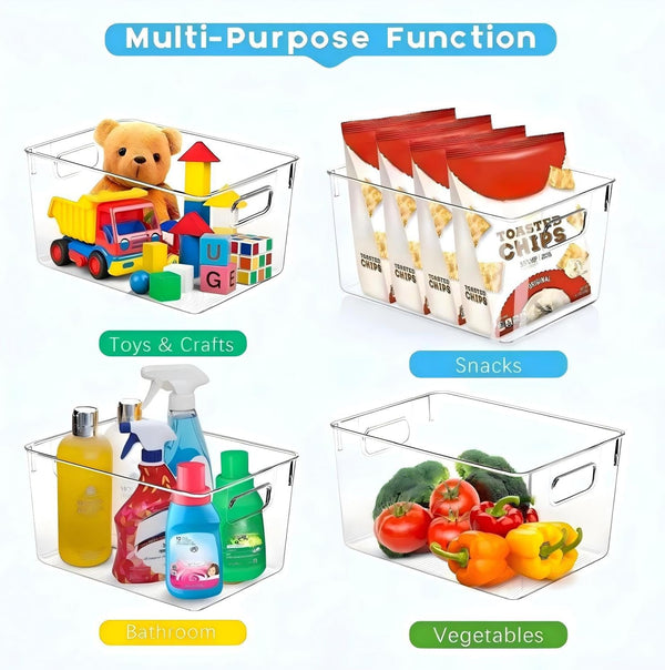 Set of 8 Clear Plastic Storage Bins for Pantry Organization and Kitchen Storage