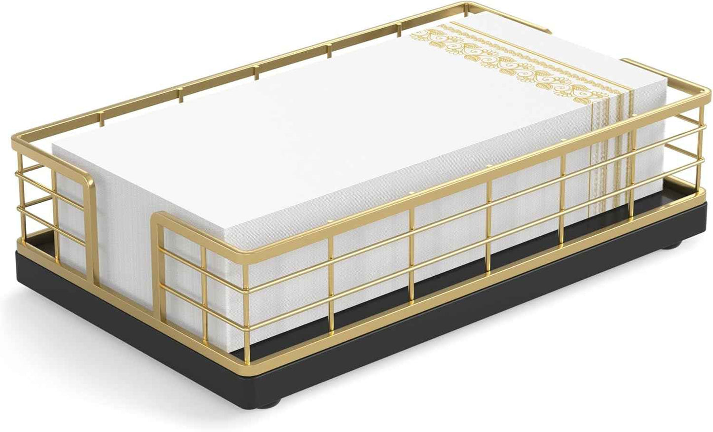 Wican Napkin Holder for Table, Bamboo Iron Standing Napkin Dispenser for Kitchen Dining Farmhouse Cocktail Picnic Bar Rustic Wood Holders for Paper Mail Bills Suitable for All Dining Room Decors Black