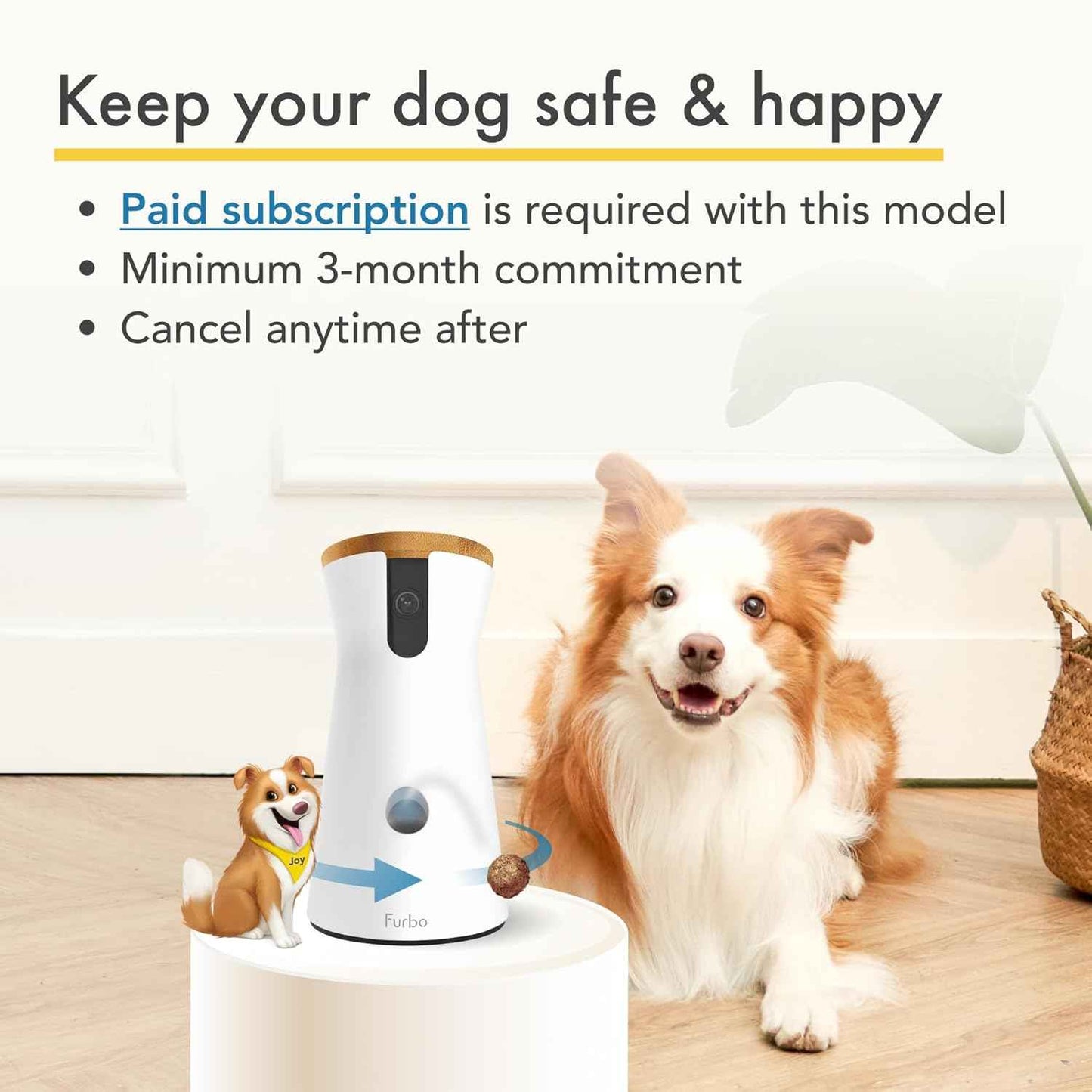 Furbo 360° Dog Camera [Subscription Required] Unlock w/Paid Plan: Home Security & Dog Safety Alerts, Rotating Pet Treat Toss, 2-Way Speaker (Low Risk, 3mo Min. Cancel Anytime)