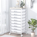 Rolling Storage Utility Cart with 8 Drawers and Wooden Tabletop