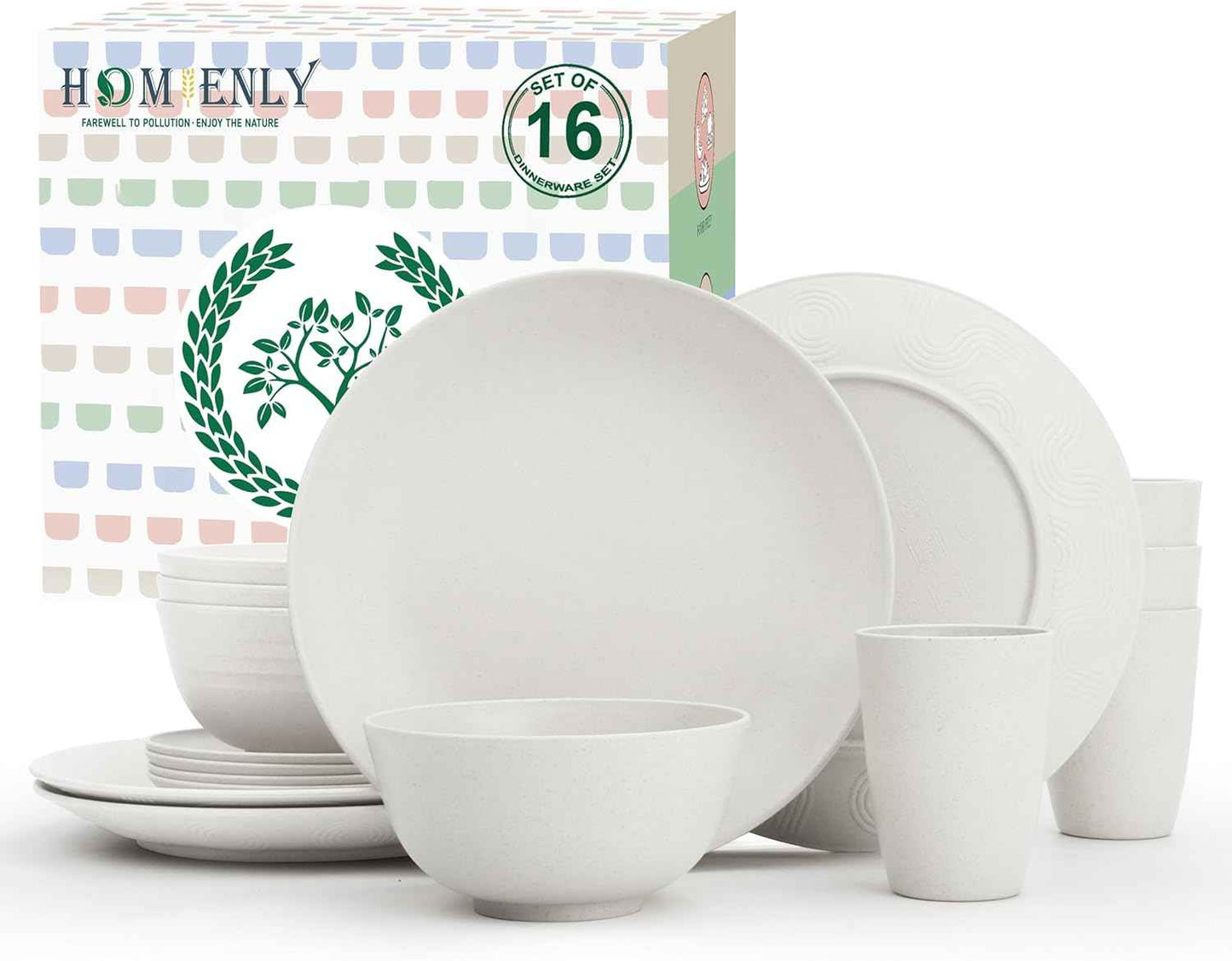 Homienly 40-Piece Premium Wheat Straw Dinnerware Sets, Service for 8, Unbreakable Plates and Bowls Set - Cups Sets, Dinner Plates, Bowls for Kitchen,Dishwasher and Microwave Safe Dishes Set - Multi