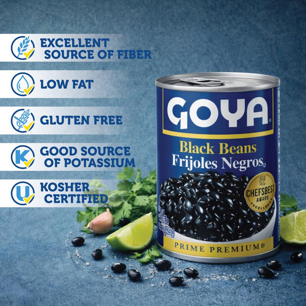 Goya Foods 15.5 Ounce Black Beans, 8 Pack, Gluten Free, Low Fat, Kosher