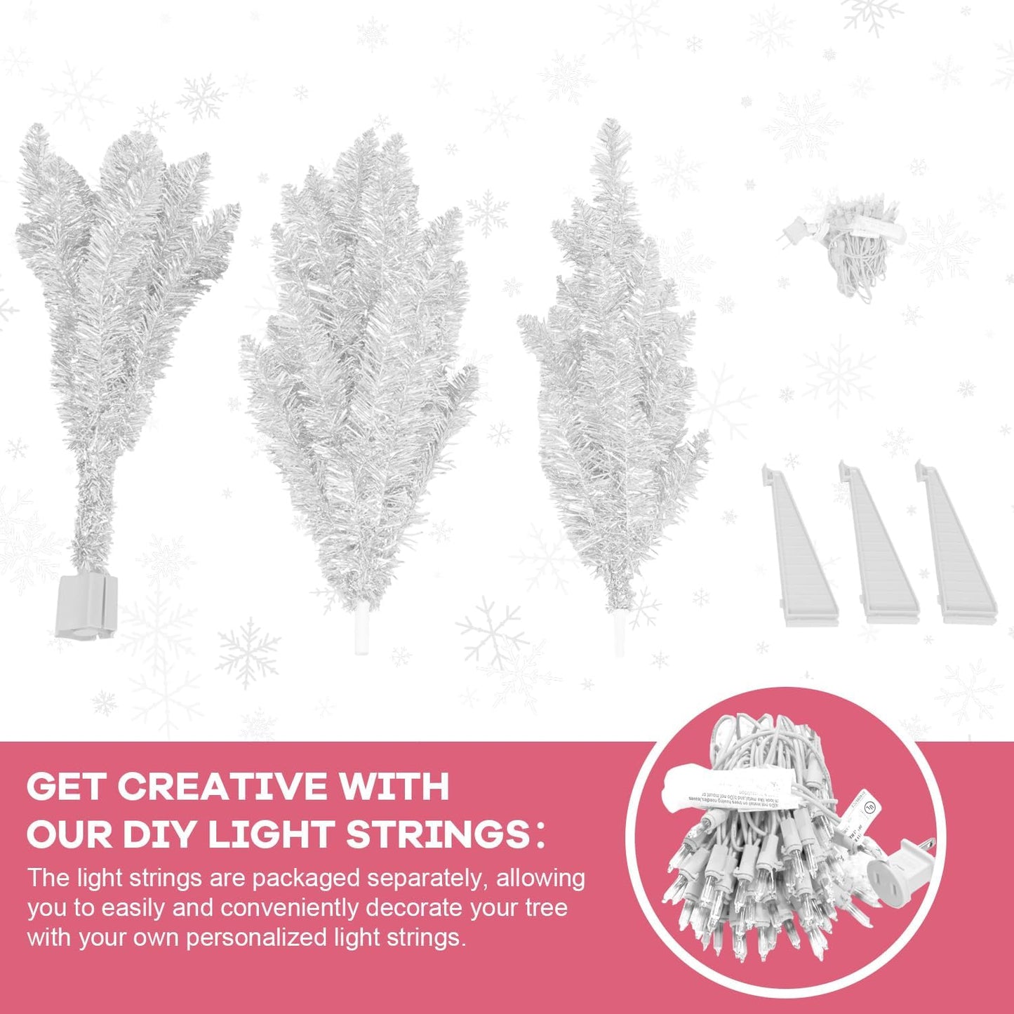 4ft Lighted Artificial White Christmas Tree | Leeheeyee Small Christmas Tree, Not Pre-lit White Tinsel Pine Trees with Lights, Ideal for Home, Office, and Xmas Tree Party Décor