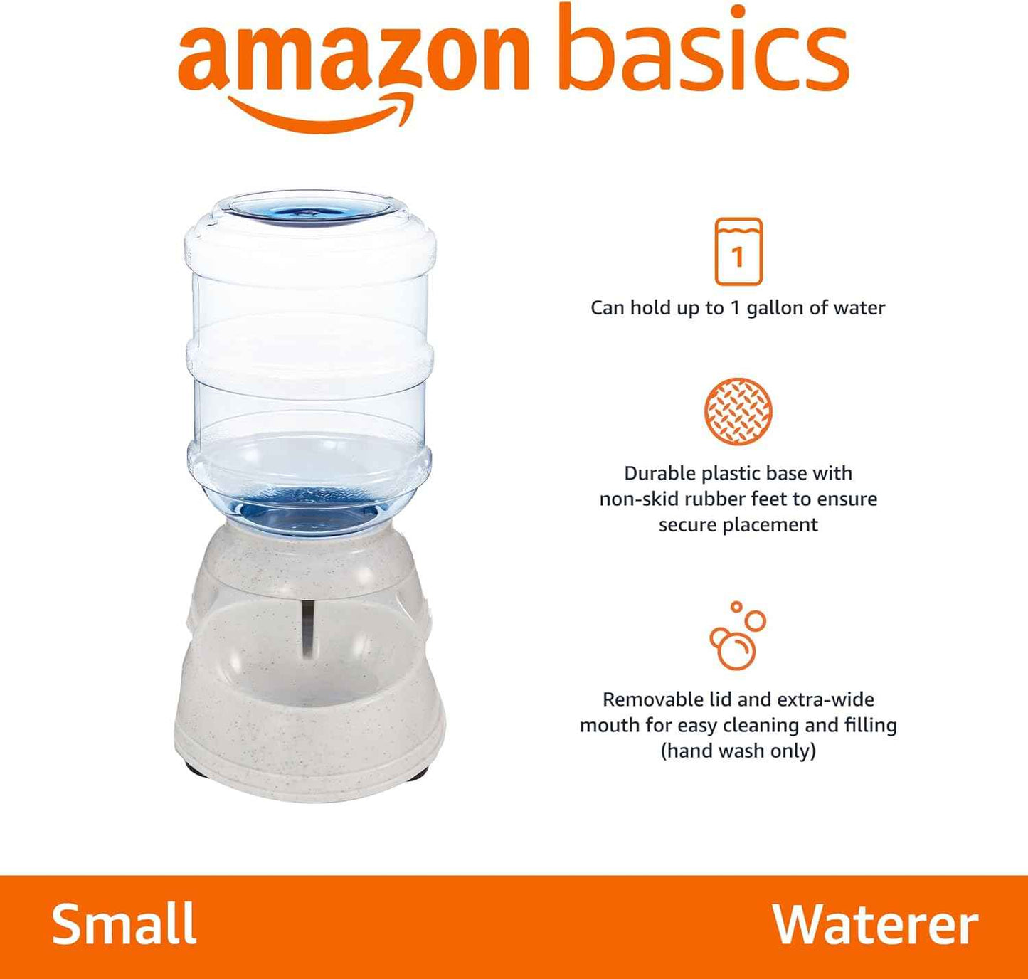 Amazon Basics Gravity Pet Water Dispenser for Cat, Dog, 1 gallon Capacity, Small, Gray