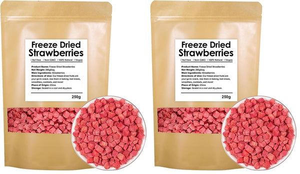 Freeze Dried Strawberries Pieces 8.8 Oz/250g, 100% Natural, No Additives, No Sugar