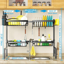 Adjustable 2-Tier Over The Sink Dish Drying Rack for Kitchen