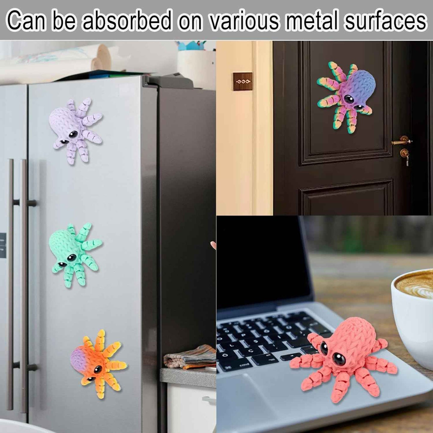 3D Printed Magnetic Octopus Magnet, 7PCS Octopus Fridge Magnets Refrigerator Magnets Decor, 3D-Printed Animals Decor for Home Office Whiteboard (Octopus)