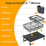 Compact 2 Tier Dish Drying Rack for Kitchen Counter