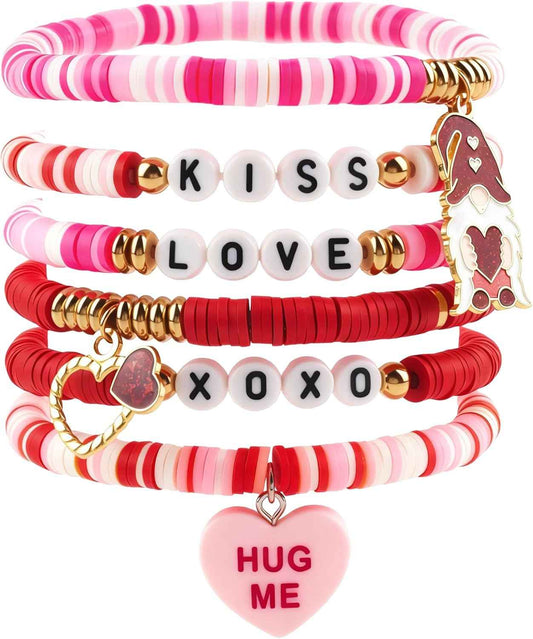 OHOME Valentines Day Outfit Women - 6 Pack Bracelets for Her | Valentines Day Gifts for Her Kids Girls - Valentines Shirts Dress Pajamas | Galentines Decorations Decor Party Supplies