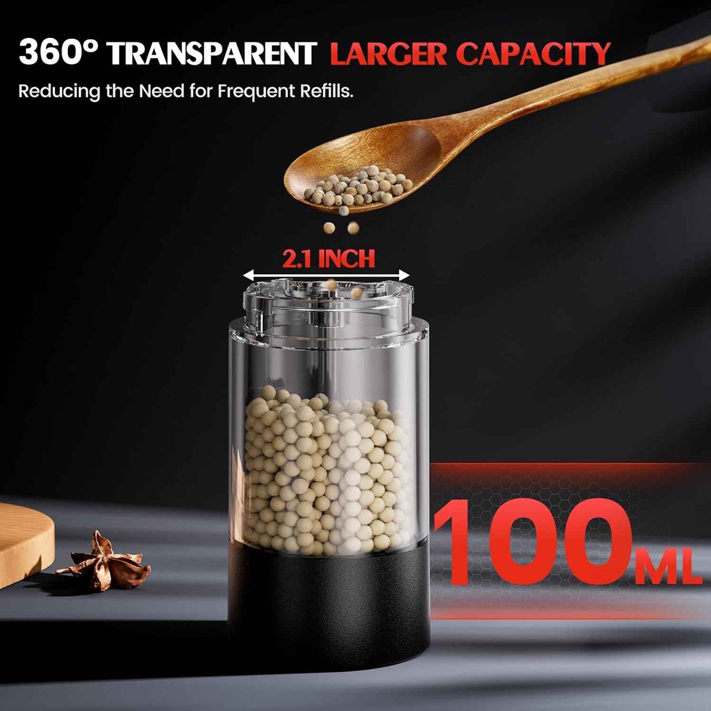 Electric Salt and Pepper Grinder Set Automatic Battery Pepper Mill Shakers Adjustable Coarseness Upgraded Larger Capacity with Led Home and Kitchen Appliances for New House Warming Gifts