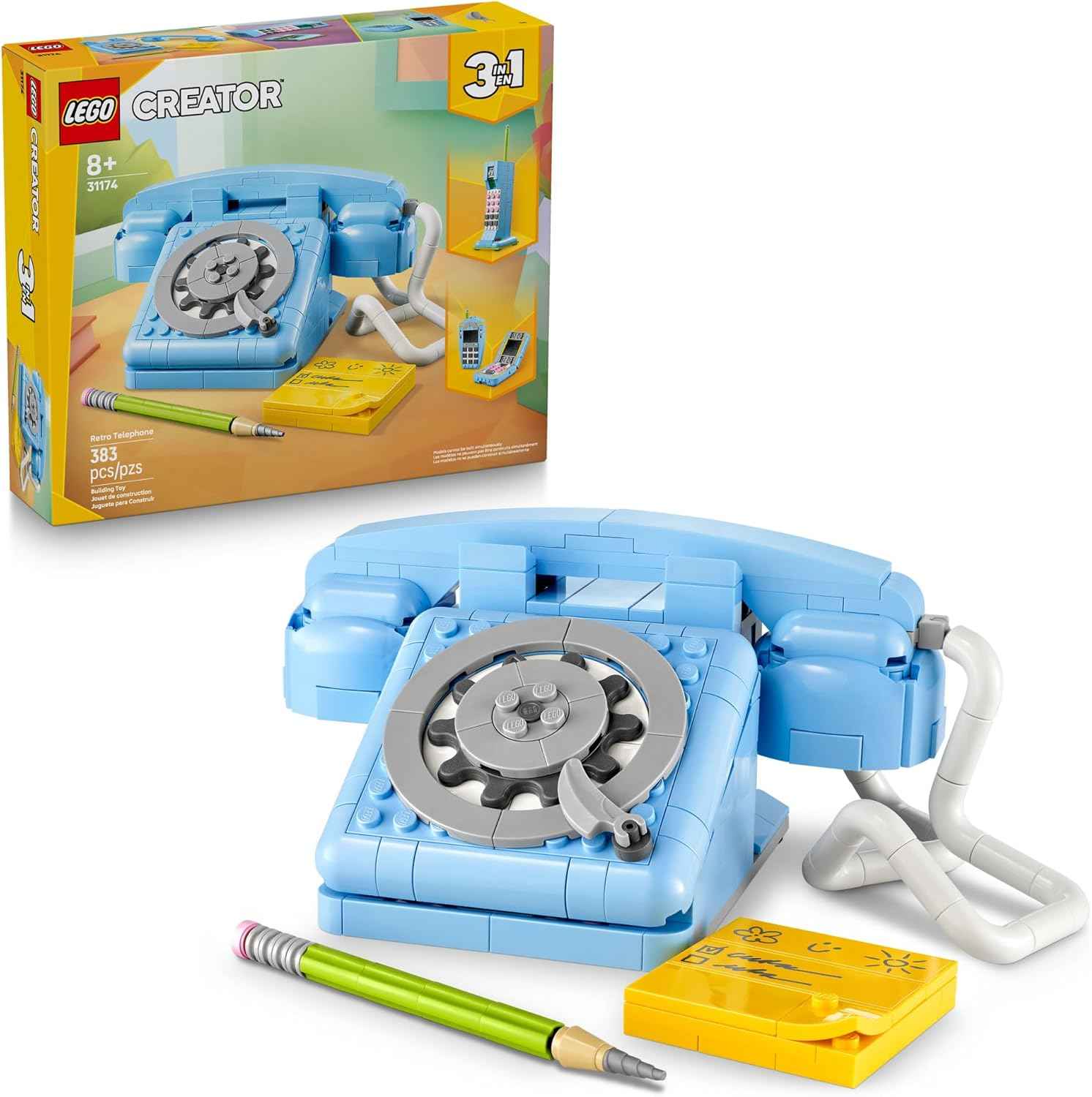 LEGO Creator 3 in 1 Retro Telephone Kids Toy - Home Decor for Bedroom or Kids Room - Building Toy and Learning Playset for Girls & Boys, Ages 8+ - Gift Idea for Birthdays or Special Occasions - 31174