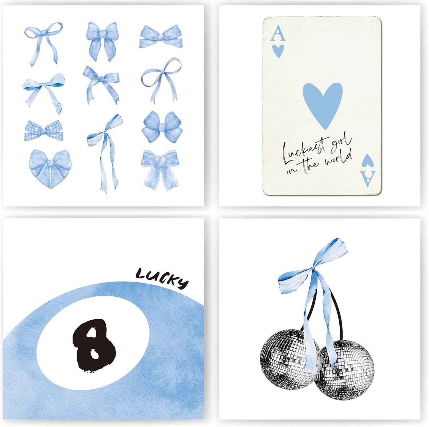 okaxscm Sage Green Coquette Trendy Preppy Wall Art Prints Set of 4, Coquette Preppy Room Decor Aesthetic, Green Bow Disco 8 Ball Cherry Wall Decor Posters for Girls Bedroom Dorm, 8x10 Unframed