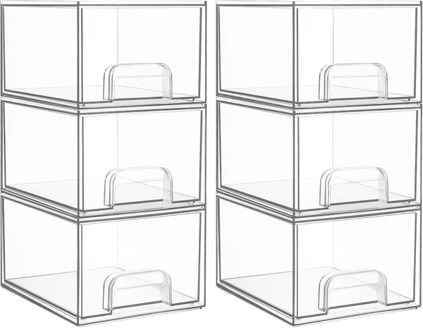 Vtopmart 4 Pack Small Clear Stackable Storage Drawers,Acrylic Bathroom Makeup Organizer,Plastic Storage Bins For Vanity, Undersink, Kitchen Cabinets, Pantry, Home Organization