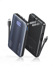 INIU Portable Charger, Ultra Small 45W Fast Charging Power Bank with Built-in AC Wall Plug, 10000mAh GaN 3-in-1 Battery Pack for Flight-Safe Travel, for iPhone 17 16, Samsung S26, iPad etc, Black