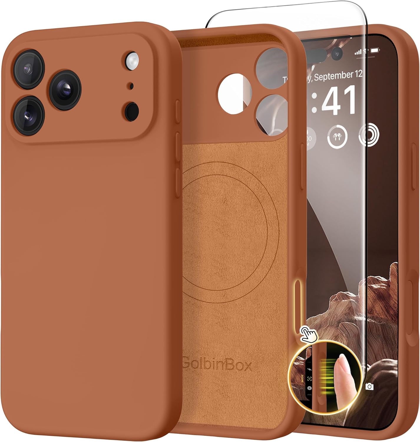 GolbinBox Magnetic for iPhone 17 Pro Max Case, Compatible with MagSafe, [Full Camera Protection] [Screen Protector], Silicone Shockproof Phone Cover with Anti-Scratch Microfiber Lining, Chalk Pink - Rayz Mart