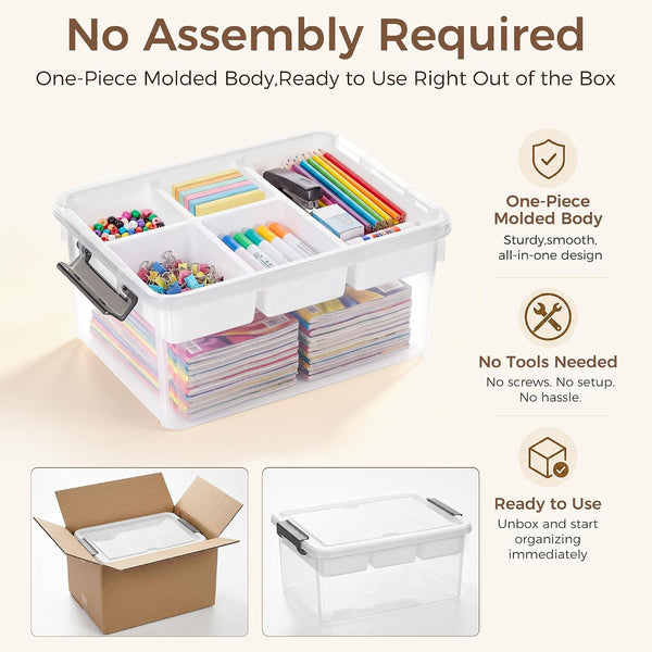 17-Quart Plastic Storage Box with Removable Tray for Arts and Crafts Supplies