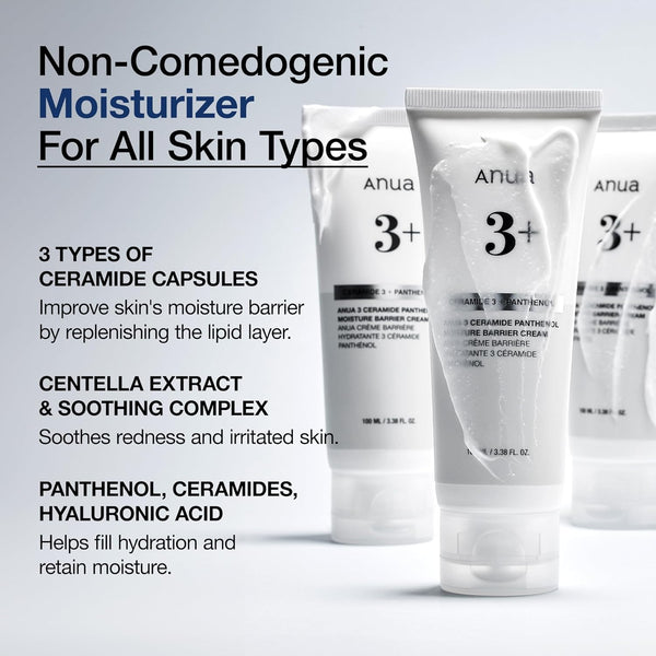 anua 3 ceramide panthenol hydrating face moisturizer 100ml non comedogenic korean skincare