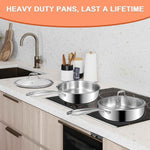EWFEN 12 Inch Tri-Ply Stainless Steel Frying Pan, Compatible with All Cooktops Up to 600℉, Large Frying Pan with lids, Induction-Ready Skillet, Dishwasher and Oven Safe, Even Heat, 12" Saute Pan+Lid