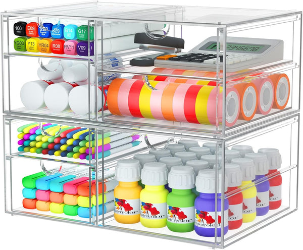 Clear Acrylic Desk Organizer with 16 Drawers for Makeup, Jewelry, and Office Supplies