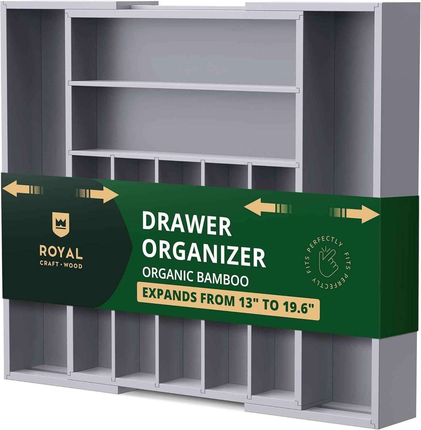 ROYAL CRAFT WOOD Luxury Bamboo Kitchen Drawer Organizer - Silverware Organizer, Utensil Holder & Cutlery Tray Drawer Dividers for Flatware (9 Slot, Natural)