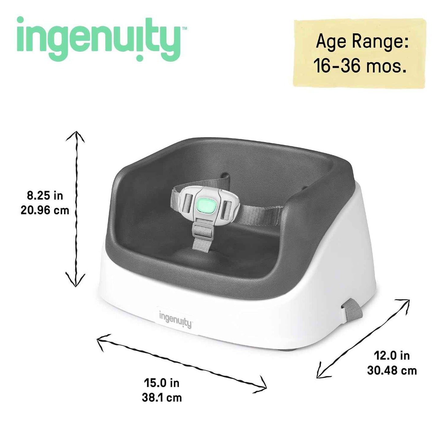 Ingenuity SmartClean Toddler Booster Seat for Kitchen Chair – Lightweight for on-the-go, Easy-Clean, 3-Point Harness Strap – Booster Seat for Dining Table, Slate