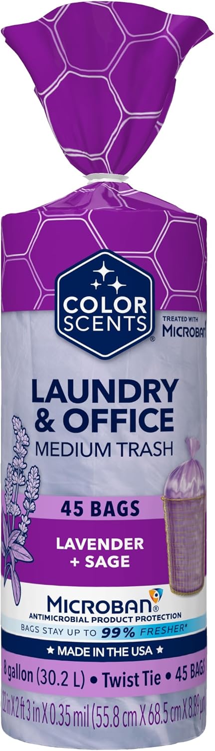 Color Scents Medium Trash Bags - 8 Gallon, 40 Bags (1 Pack of 40 Bags) Twist Tie - Cream Color Bag in Vanilla Flower Scent with Microban