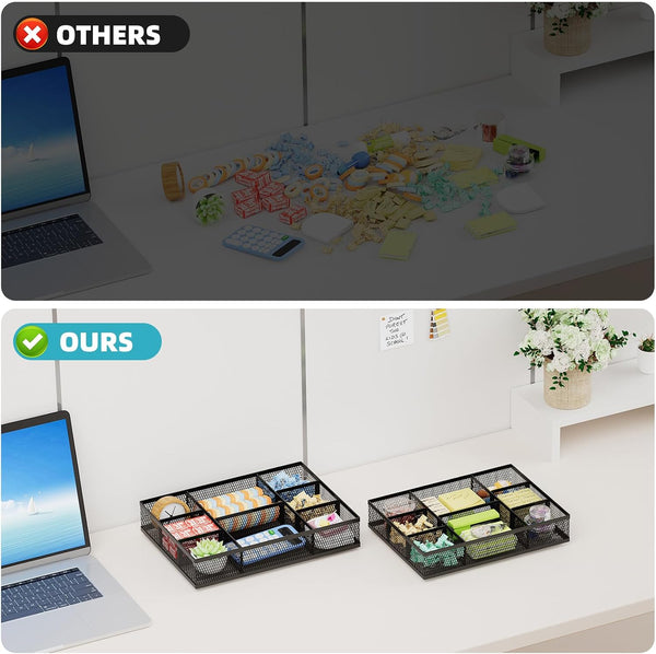 2 Pack Desk Drawer Organizer with Adjustable Compartments and 5 Dividers