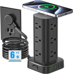 Tower Power Strips with Surge Protection, 6FT Flat Extension Cord with Multiple Outlets, 12 AC 4 USB Ports, Overload Protection Charging Station for Office Home Dorm Room Travel (White)