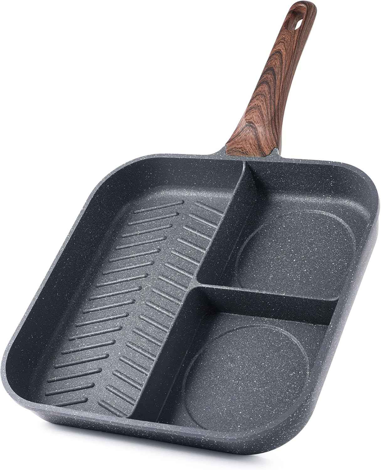 SENSARTE Nonstick Grill Pan for Stove Tops, Versatile Griddle with Pour Spouts, Square Big Cooking Surface, Durable Skillet Indoor & Outdoor Grilling. PFOA Free, 9.5 Inch