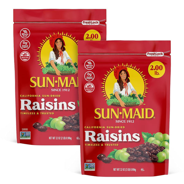 Sun-Maid 13 oz Resealable California Sun-Dried Raisins for Healthy Snacks and School Lunches, Non-GMO and No Added Sugar