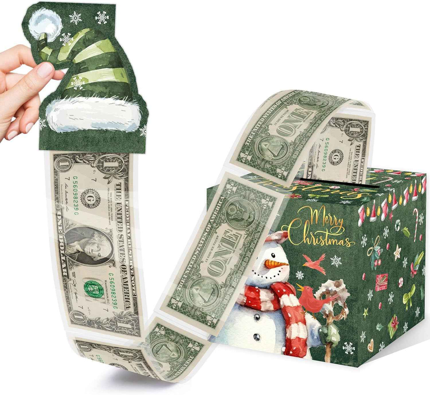 Christmas Party Gifts, Christmas Money Box for Cash Pull, Christmas Money Pull Box with Snowman Card and Transparent Bags, Christmas Money Pull Box, Christmas Money Pull Box for Kids Adults