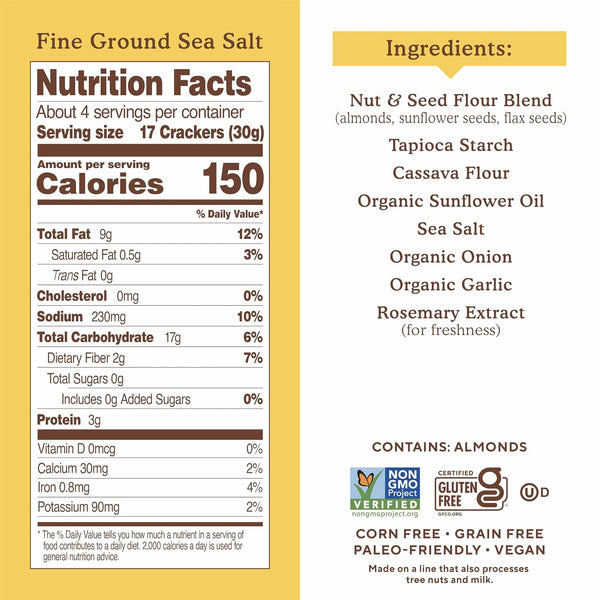 Simple Mills Almond Flour Crackers Snack Packs, Sea Salt, Gluten Free, Flax Seed, Sunflower Seeds, Corn Free, Good for Snacks, 6.5 oz, Pack of 2 (8 Bags per Box)