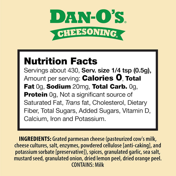 Dan-O's 7.6 oz Sugar-Free All-Purpose Cheesening Seasoning for Pizza Popcorn Chicken Bread and More