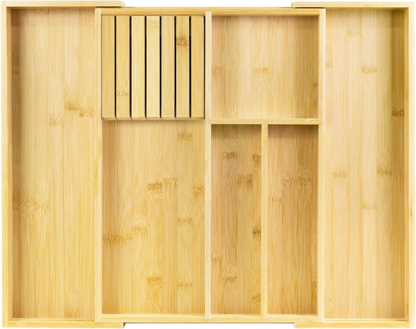 Bamboo Silverware Drawer Organizer Kitchen Utensil Storage