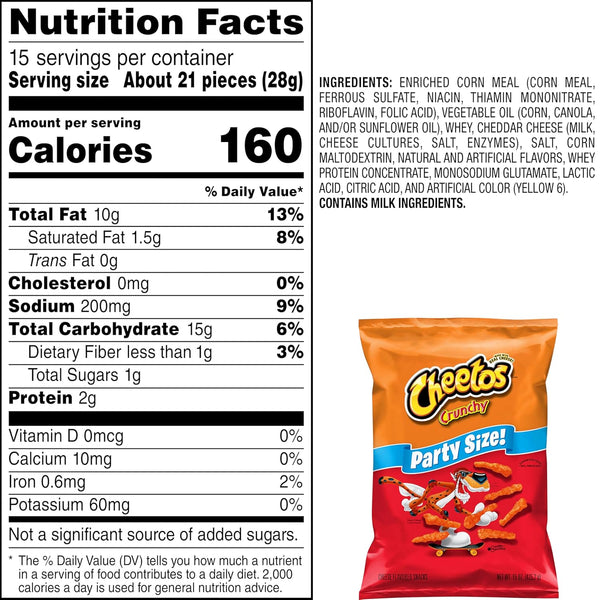 Cheetos Crunchy Party Size Bag, 15 Oz, Cheese-Flavored Snacks