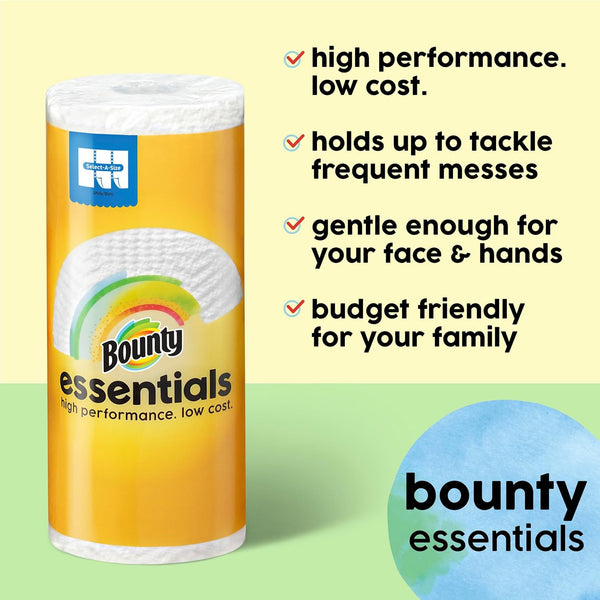 Bounty Essentials Select-A-Size Paper Towels, White, 2 Triple Rolls, Convenient Absorbency and Reduced Waste