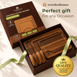 Acacia Wood Cutting Board Set of 3 with Holder and Juice Grooves for Kitchen Use