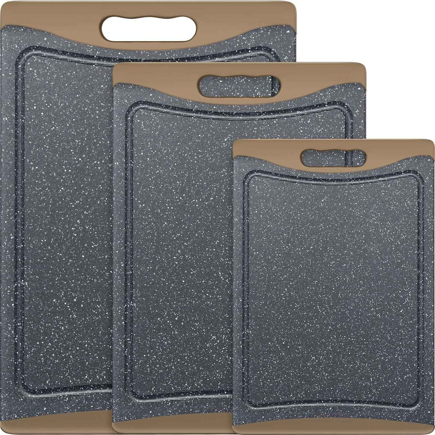 Extra Large Cutting Boards, Plastic Cutting Boards for Kitchen (Set of 3) Cutting Board Set Dishwasher Chopping Board with Juice Grooves Easy-Grip Handles, Dark Grey, Empune