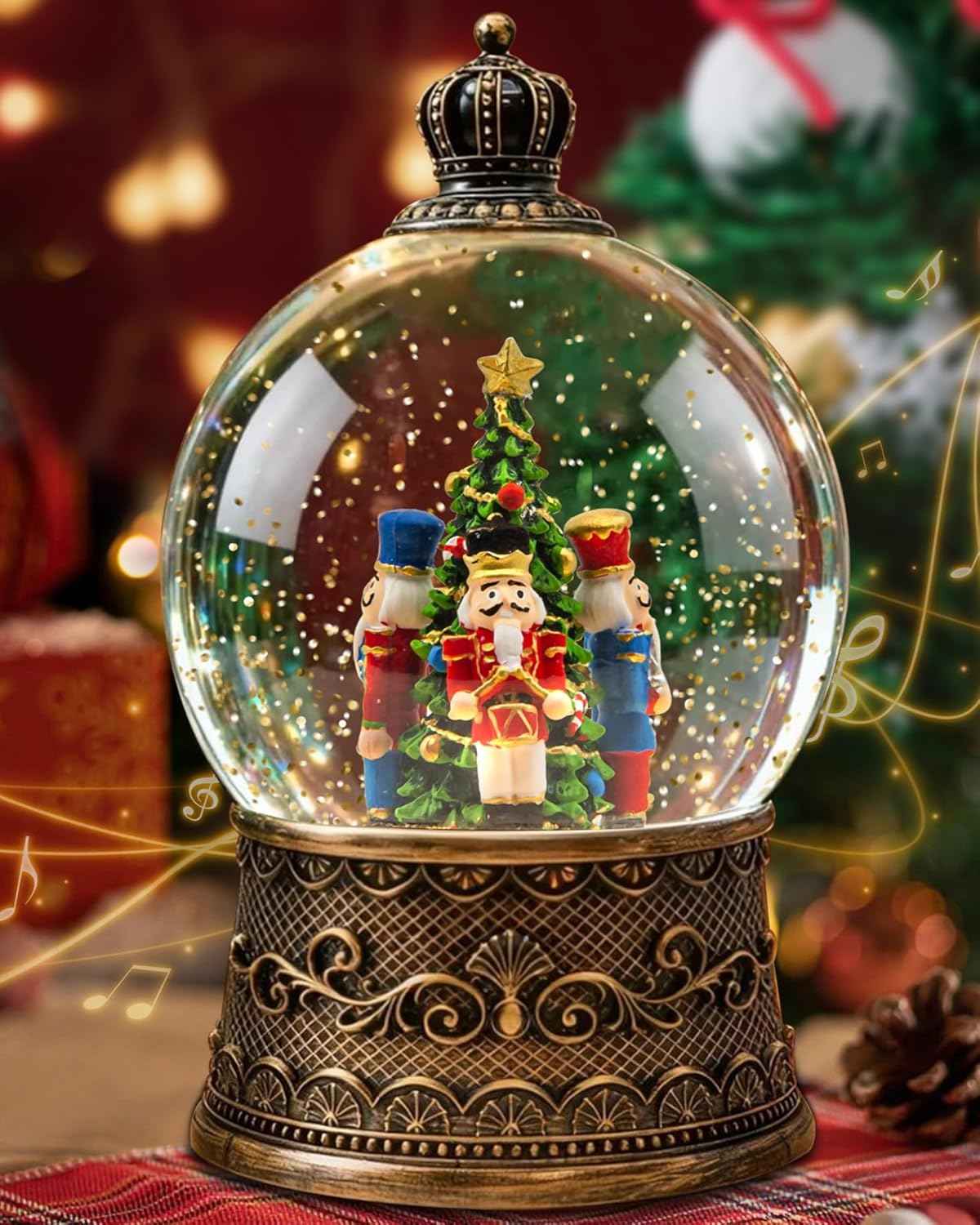 Christmas Santa Snow Globe Light up Lantern with 8 Songs, 9.17" Red Christmas Snow Globes for Kids Adults, 6H Timer & Dual Power, Snowglobes Christmas Decorations Indoor, Gifts for Women Men