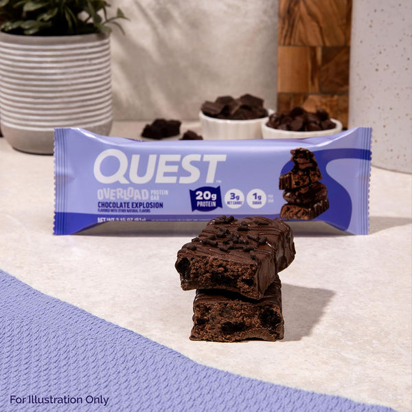 Quest Nutrition Overload Protein Bars, Chocolate Explosion, 12 Count, 20g Protein, 1g Sugar, 3g Net Carbs, Gluten Free