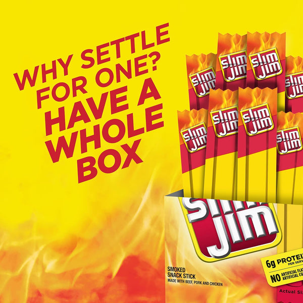 Slim Jim Original Flavor Snack Sticks, 26 Count, 0.28 oz Each