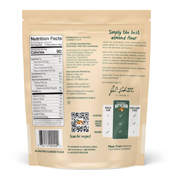 Nature's Eats Superfine Almond Flour - Finely Sifted, Blanched Gluten Free Nut Flour for Low Carb & Vegan Baking - 16 oz