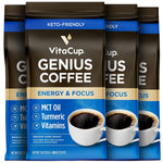 VitaCup Mushroom Coffee Grounds with Lions Mane and Chaga, Medium Dark Roast Arabica Specialty Coffee, 10 Oz