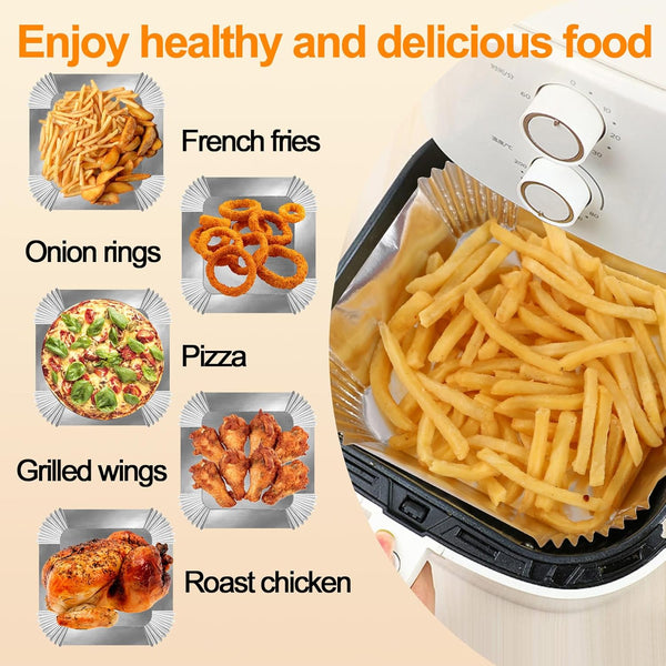 Air Fryer Paper Liners, 100Pcs Aluminum Foil Air Fryer Disposable Paper Liner, 6.3” Square Non-stick Sheets, Food Grade Aluminum Foil for Baking, Frying, Grilling, Roasting Microwave