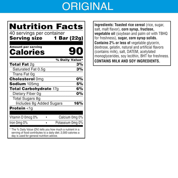 Rice Krispies Original Marshmallow Cereal Bars, 40 Bars, 31.2oz Box