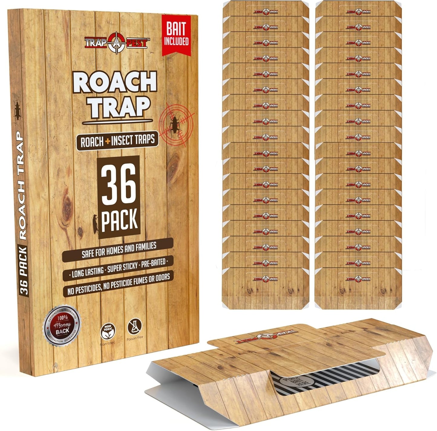 Roach Traps Indoor Sticky (18 Pack) - Glue Traps for Roaches Bug Traps with Roach Bait Traps - Long Lasting Non-Toxic Children and Pet Friendly - Trap a Pest